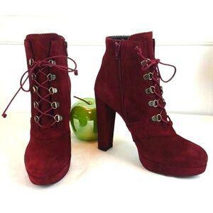 Stuart Weitzman women's burgundy suede platform high heel ankle boots size 9M